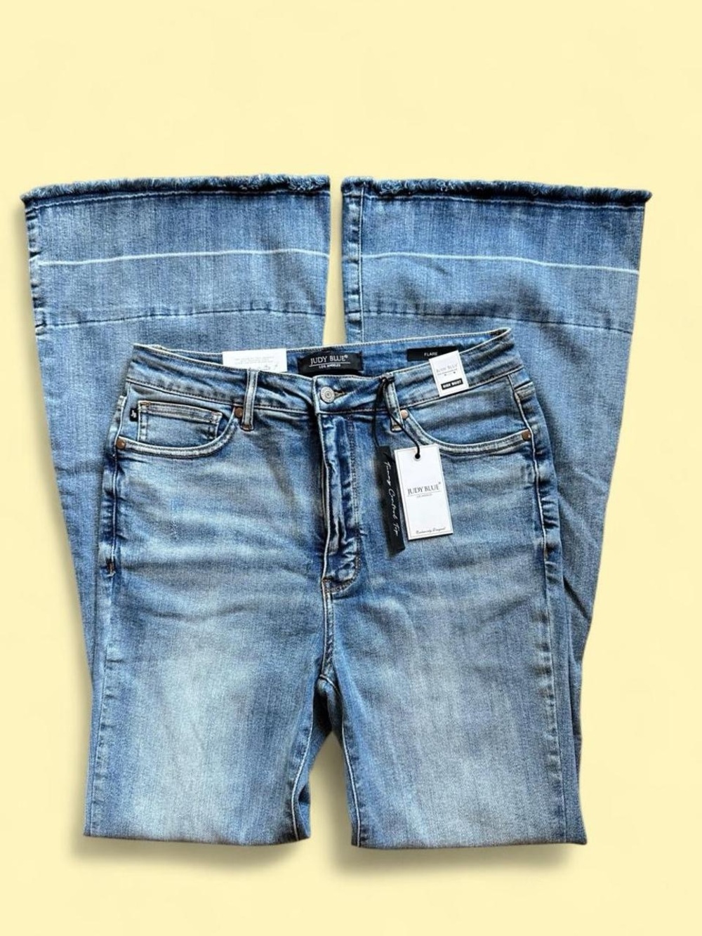 NWT Judy Blue Tummy Control High Waist Flare Jeans 11/30 Wide Leg Raw Hem